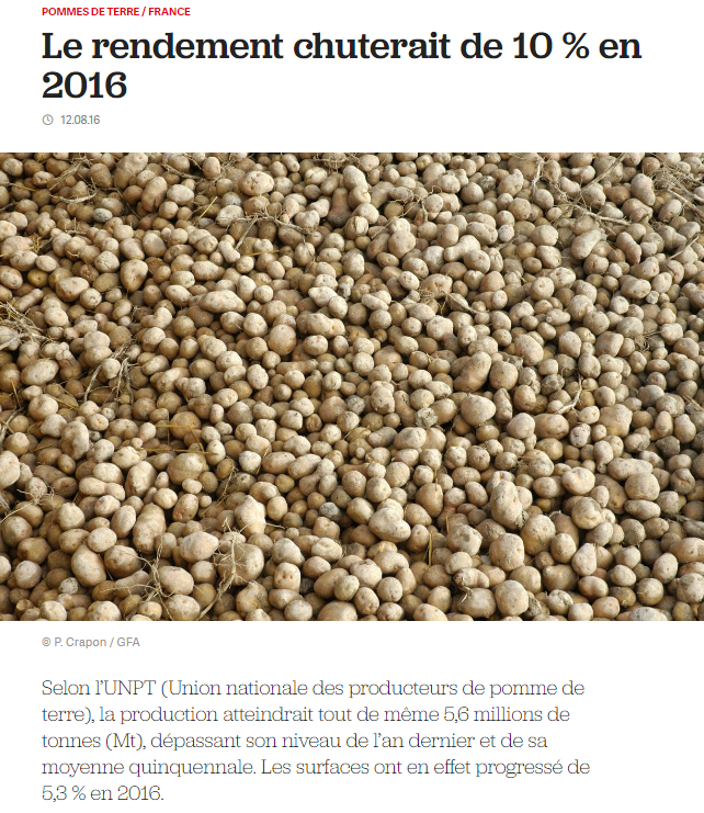 Une mauvaise année 2016. source: La France Agricole