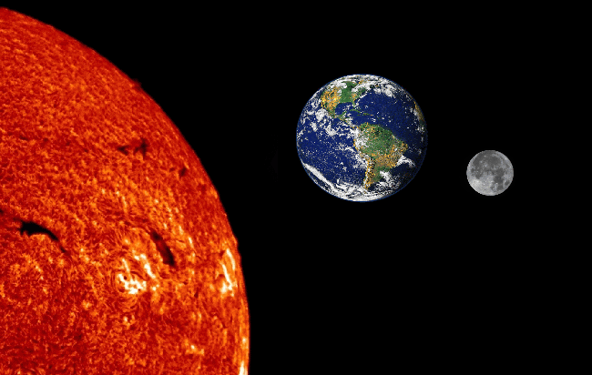 De zon, maan en aarde